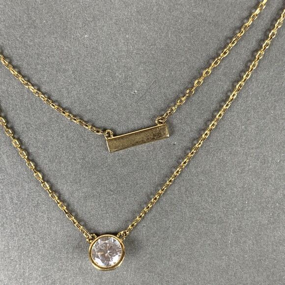 Nordstrom Necklace Dual Layer Set Gold Tone Nickle Free Crystal Dangle Charm - Picture 5 of 7